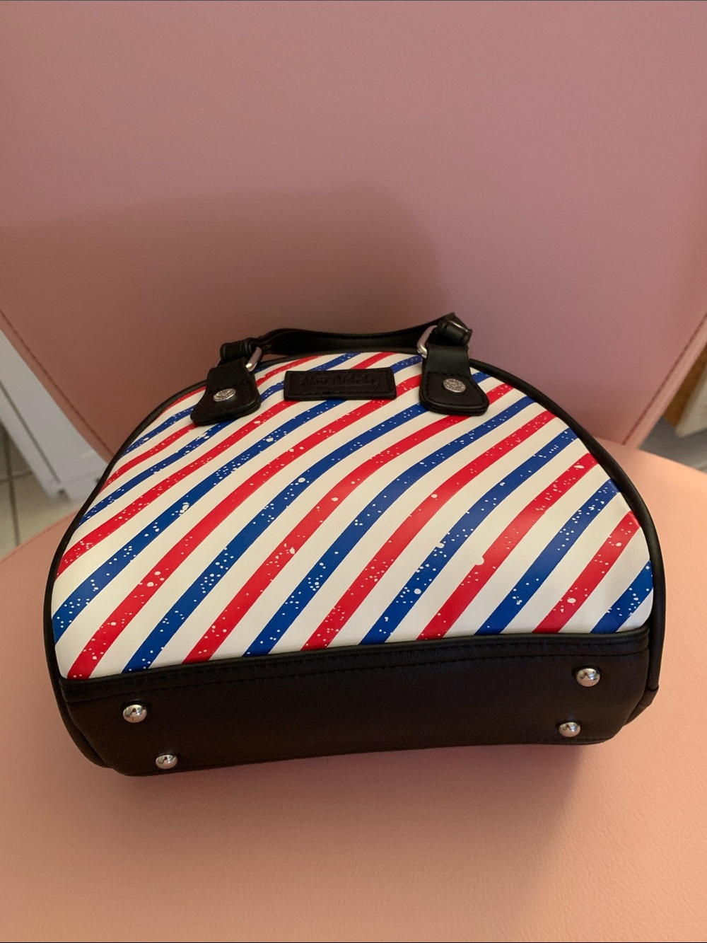 Von Dutch Red White Blue Striped Mini Dome Bag - Picture 6 of 8
